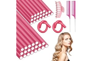 ABOVE ZERO Bigodini per Capelli, 40 pezzi incartati per Capelli Parrucchieri Flessibili, 24cm Arricciacapelli Senza Calore, in Schiuma con 2 Pettini e 2 clip e 1 Clip Grande per Acconciature Fai da Te (Rosa)