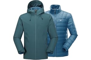 33,000ft Męska kurtka narciarska 3 w 1, wodoszczelna, podwójna kurtka, wiatroszczelna kurtka softshellowa, ciepła podszewka, kurtka zimowa, kurtka outdoorowa z kapturem i 7 kieszeniami