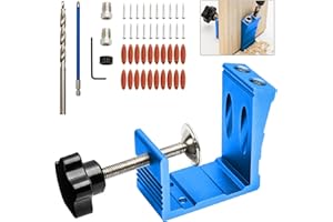 CARAMOTE Pocket Hole Jig Kit with 15 Degree Drill Guide Joint Screw Kit for Carpentry Adjustable Dowel Drill Joinery Screw All-in-One DIY Woodworking Punch Locator Set