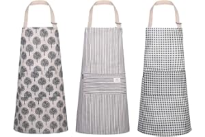 UMORISMO Kitchen Aprons for Women with Pockets 3 Pack Cooking Apron Cotton Linen Chef Aprons Adjustable Neck Bib Apron for Chef BBQ Painting Gardening Baking