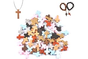 CHENNAN 50 Pezzi Ciondoli Croce di Legno Pendenti Piccoli per Artigianato Fai da Te, Decorazioni Pasqua e Comunione (Colore Misto)