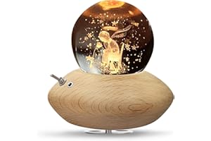 HILEYOLLA Caja De Música con Bola De Cristal, Caja De Música con Rotación De 360°, Base De Madera/Luz De Noche/Navidad, Día De San Valentín, Acción De Gracias Y Otros Regalos para Fiestas