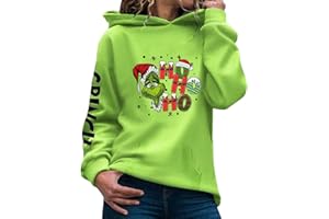 GENERIC Weihnachten Hoodie Damen Grinch Weihnachtspullover 3D Druck Lustig Kapuzenpullover Grün Weihnachts Sweatshirt mit Tasche Langarmshirt Pullover Herbst Winter Festlich Hoodie Oberteile
