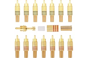 Greluma 14 Piezas Conectores de enchufe RCA chapados en oro, adaptadores de audio y video RCA macho para cable coaxial