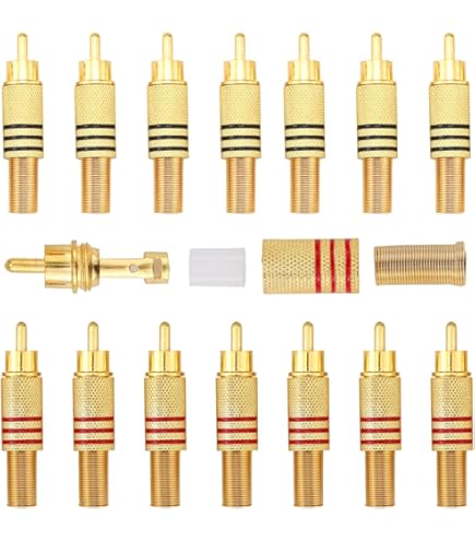 20 Connettori RCA Maschio Senza Saldatura - Per Audio, Video E CCTV, Con Anelli Colorati