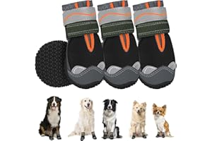 SlowTon zapatos de perro protección de la pata, zapatos de perro impermeable con suela antideslizante, cierre de velcro reflectante ajustable botas de invierno para perros pequeños, medianos y grandes