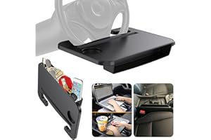 JSQAUTOR 2-in-1 Car Steering Wheel Tray | Car Seat Gap Filler Organiser | Car Tray Table for Food | Car Desk Laptop Holder | Gifts for Lorry Work Van Drivers Accessories | Car Gadgets for Men Women