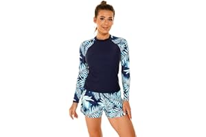 Odizli Maillot de bain à manches longues pour femme - Motif floral - Maillot de bain - Maillot de bain rashguard court