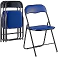 LeChamp Folding Chairs for Home Office, Desk Chair with Padded Seat Cushion, Commercial Event Chair with Metal Frame Suits for Wedding Banquet Party Chairs (Blue, 4 pcs)