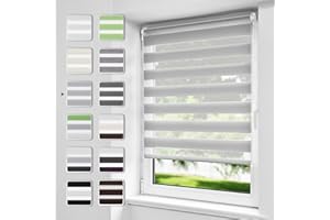 Buseu Store Enrouleur Jour Nuit sans Perçage, 65x150cm, Gris, Translucide, Respirant, Tissu Double, Protection Vie Privée, pour Fenêtres et Portes