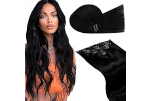 LaaVoo Extension Capelli Veri Clip 120 grammi 7pcs Nero Naturale Capelli Umani Corti Lisci Invisibile Extension con Clip Remy Naturali Liscio Extension Clip Fascia Unica 35 cm #1