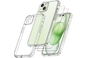 Qasyfanc Funda Compatible con iPhone 15 Plus, Carcasa Silicona PC con Protección de La Cámara y 2 Protector Pantalla, TPU Protección Militar Anti-Choque, Anti-Arañazos Caso, Transparent