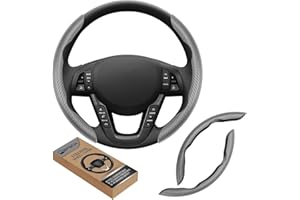 GSPSCN Couvre Volant Voiture，Fibre Cuir 36-39CM Protection Volant Segmentée Universelle，Antidérapant, Respirant, Housse en Fibre de Carbone (Gris)