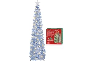 HMASYO Albero di Natale Artificiale Sottile 150cm a Paillettes Luccicante con Luci Integrate e Timer, Montaggio Istantaneo, Pieghevole - Decorazione per Interni Casa, Appartamento, Veranda, Feste