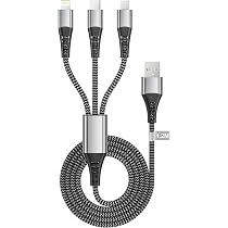USB Ladekabel 3 In 1 – 1,2 M Nylon Geflochten – Mit Lightning, USB-C & Micro-USB – Für IPhone, Android, Tablet, PS Uvm.