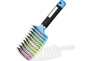 SAKKAL Haarbürste Haarstyling Bürste für Lange Feine Dicke Lockige Haare ohne Ziepen, Profi Entwirrungsbürste Griff, Wildschweinborsten detangler kinder entwirrburste damen herren entwirren (Regenbogen)