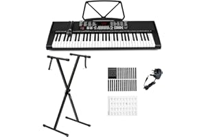 Crystals® 61 Keys Electronic Teaching Keyboard Digital Music Piano Instrument & Microphone with Keyboard Stand - Black (With Single Braced Stand)