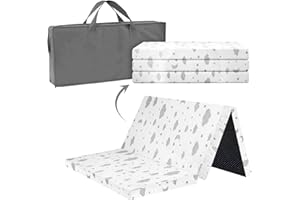 LITTLE LOOM BIG DREAMS Travel Cot Mattress Topper 95 x 65cm – Soft & Breathable Portable Foam Crib Mattress for Travel & Pack 'n Play | Foldable, Waterproof Cover | Ideal for Infants & Toddlers (Moon & Stars)