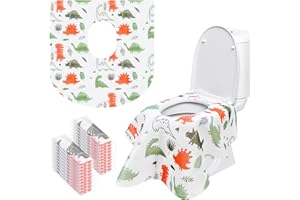 Homgaty Juego de 20 fundas de asiento de inodoro desechables de gran tamaño, impermeables, para enseñar a los niños a ir al orinal o para usar en un inodoro público (Dinosaurio)