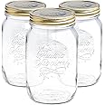 Bormioli Rocco Quattro Stagioni Mason Jars - Traditional Kitchen Food Canister with Screw Top Lid - 1.5 Litre - Pack of 3