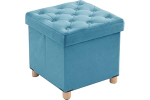 BRIAN & DANY Pouf Contenitore Quadrato, Puff Poggiapiedi Pieghevole in Velluto, Pouf Sgabello con Gambe per Camera da Letto Soggiorno, 40 x 40 x 40 cm, Verde