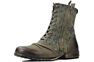 COWSDELLA Stivali da uomo in pelle con suola in gomma Stivali da Moto da Motociclista Cowboy con cerniera Chukka Stivaletti Classico CD-5008-8-H-Green