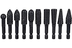 Treki 10Pcs Ensemble de Râpes Rotatives pour Fraises 6.35 mm Fraises Rotatives de Poignée Hexagonale en Acier Carbone Outil de Sculpture pour Sculpture sur Bois, Polissage Métaux, Gravure, Noir