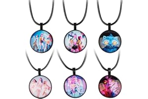 KEVRDRT 6 pcs Collier Kp0p Démon Hunt-ers, Pendentif Verre avec Motifs Ru mi Zo ey Mi ra Der py Ji nu, Cadeau Fan pour Filles, Goodies Huntr/ix Merch, Idéal pour Déguisement et Anniversaire