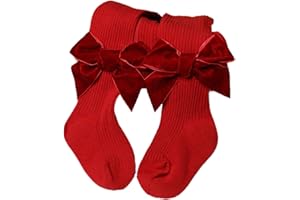 YILEEGOO Baby Toddler Girls Tights Rib Knit Pantyhose With Velvet Bows Chritsmas Valentine's Day Leggings Pants Infant Stockings