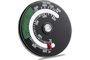 AIVANE Termometro Magnetico per Stufe a Legna, Lega di Alluminio Temperatura da Forno a Legna per Canna Fumaria, Riscaldatori, Caminetti, Bruciatore a Tronchi(Nero 60 mm)