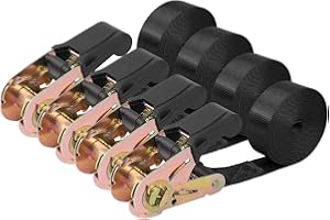 Ayaport Ratchet Straps Tie Downs 2.4M x 25mm Endless Heavy Duty Cargo Straps Nylon Black Ratcheting Strap (No Hook), Tie-Down for Motorcycles, Trailer Loads, Kayaks (2.4M-4pcs)