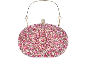 CORIOS Torba wieczorowa z kryształem górskim dla kobiet błyszcząca cekinowa torebka ślubna, Rose, Large
