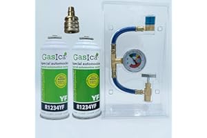 Hop Parts Pack 2 Unidades Gasica 1234Yf Monodosis con Manguera y Manómetro - Gas Orgánico y Ecológico para Montaje Alternativo Aire Acondicionado, Aconsejamos Montaje por un Profesional,