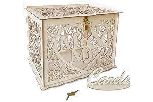 ‎JOLIK Jolik Neuestes Design Briefbox Hochzeit Geschenkkarten Box Vintage Groß DIY Holz Kartenbox Hochzeit Geldbox mit Schloss für Hochzeit Geburtstag Babyparty Jubiläum (Mr & Mrs, Gelb)