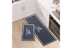 LY4U Kitchen Rugs Runner Set of 2, Anti Fatigue Floor Mat for Home Decoration Office - Non Slip Kitchen Rug Set Comfort Standing Mats