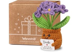 WenmthG Kleines Dankeschön Geschenk Glücksbringer Gehäkelte Lila Blume für Frauen Freunde Kollegen Abschied Ruhestand Weihnachts Papa Mama Oma Opa Pocket Hug Blume Positive Kartoffel Deutsch Ersatz