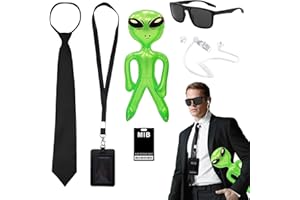 FUIPVGI Lot de 7 accessoires de costume d'agent - Service secret - Accessoires de costume d'espion avec lunettes de soleil gonflables vertes - Porte-carte d'identité - Fausse oreillette pour cosplay