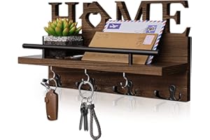 SWTYMIKI Key Holder for Wall Decorative with Unique Home Design + 7 Key Hooks, Wall Mounted Wooden Key Rack Mail Holder for Hallway, Entryway, Mudroom, Office, Brown