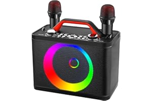 ALPOWL K06 Karaoke Maschine mit 2 Mikrofonen, Tragbarer Karaoke für Erwachsene/Kinder mit Dynamischen Lichtern, Unterstützt TF/USB, AUX in, TWS für Party, Geburtstag