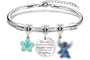 HEYEJET, Bracciale con ciondoli per donne e ragazze, con ciondolo con Stitch e ciondolo con scritta "You are amazing", adatto come regalo motivazionale per figlia, nipote, cugina, migliore amica,