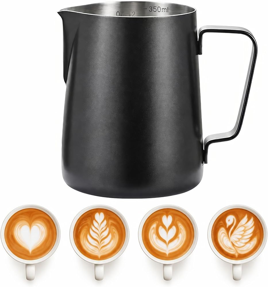 304 Çelik 350 ml Siyah Teflon Kaplama Kahve Süt Köpürtme Potu Sütlük Pitcher