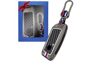 Yumzeco Zinc Alloy Car Key Fob Cover Compatible with U11, Remote Key Fob Case for 2 3 5 7 X1 X4 X5 X6 X7 i7 iX i4 Series 2023-2024, Keyless Smart Case X1 KeyCover Protector-Grey Carbon Fiber