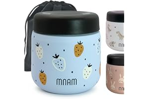 mnam Termo Comida Bebe 400 ML - Termo Bebe para Solidos Comida Caliente - Papillero Aislante de Acero Inoxidable y Funda con Cierre Hermético - Food Thermy - Fiambrera Térmica Infantil