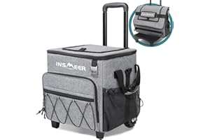 ‎INSMEER INSMEER Kühltasche Gross mit Rollen, 40L / 60 Can Kühltasche Faltbre, Wasserdicht Einkaufswagen Strandreifen Rollkühler Kühlertrolley, für Strand, Camping, Picknick, Lebensmitteleinkauf