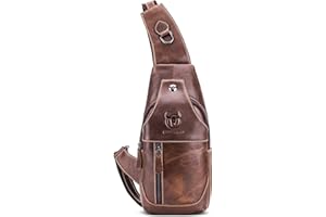 VARLIVOO Retrò Zaino Monospalla da Uomo Borse a Spalla Sling Bag Crossbody Bag Sling Backpack Affare Viaggio Escursionismo Impermeabile Pelle Marrone