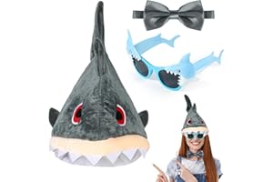 HIFOT 3PCS Sombreros Divertidos de Tiburón Gafas Tiburón y Pajarita - Accesorios Disfraz Pez Disfraz Tiburon Adultos Niños - Sombreros Fiesta Gorros Graciosos para Fiestas de Carnaval Halloween Cosplay