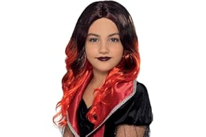 Smiffys Kids Witch Wig, Black & Red, Halloween Child Fancy Dress, Witch Dress Up Wigs