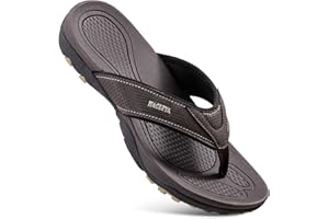 HAOLIRA Men's Surfing Flip Flop Leather Arch Support Summer Holiday Beach Sports Thong Sandals for Indoor Outdoor Comfort Casual Plantar Fasciitis Slippers