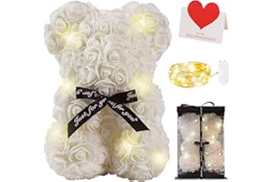 Zodight Orso di Rose, Orsacchiotto Composto da Rosa Artificiali con Luce Led, Creativo Floreale Regalo, San Valentino Comprese Scatole Trasparenti Biglietti di Auguri