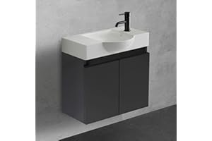 ‎ALPENBERGER GERMANY Alpenberger Waschtisch mit Unterschrank 55 cm Breit | Waschbecken mit Unterschrank Bad Möbel Modern Set | Kleines Waschbecken Gäste WC Möbel | Waschbeckenunterschrank Badezimmermöbel (Schwarz Matt)